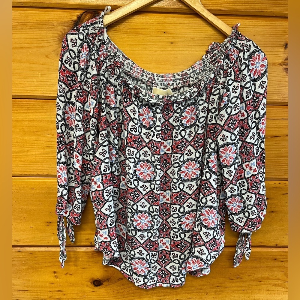 Michael Kors Blouse Woman’s X Large Off the Shoulder Ruffle 3/4 Tie Sleeves XL